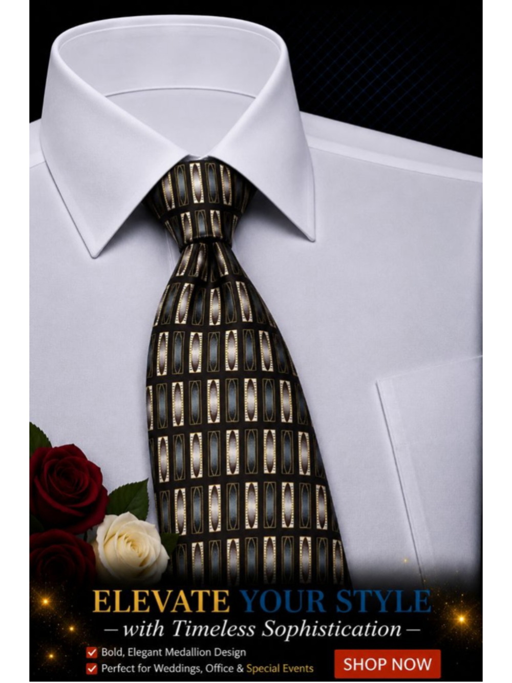 Farentino Ferre Brown Gold Patterned Men's Tie